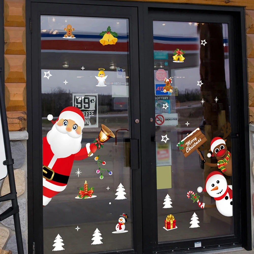 New Year Wall Stickers For Christmas Showcase Window Glass Decr Festival Decals Santa On The Shop | Дом и сад