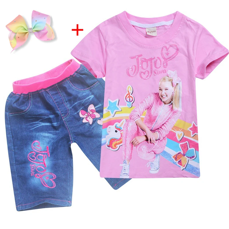 Новинка 2019 комплект одежды Jojo siwa для маленьких девочек футболка с коротким