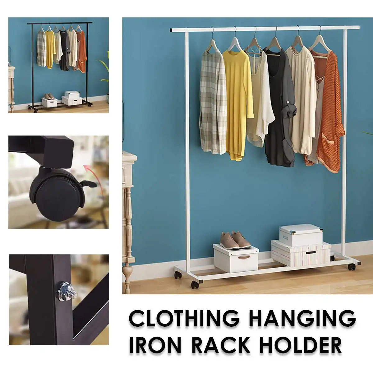 

Multifunction Simple Coat Rack Stainless Steel Removable Clothes Hanging Hanger Floor Stand Coat Racks Wheels Bedroom Furniture