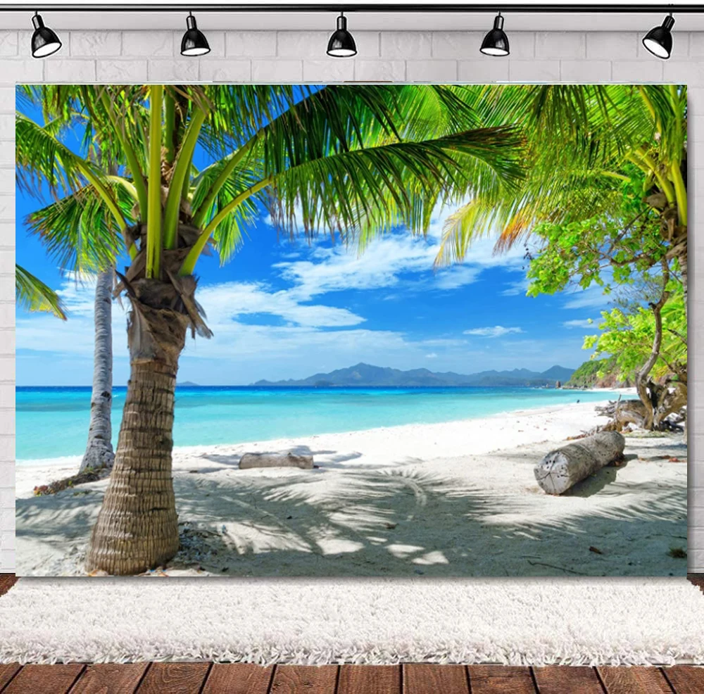 

Tropical Summer Beach Photography Backdrops Hawaiian Party Blue Sky Sea Background For Outdoor Photo Props