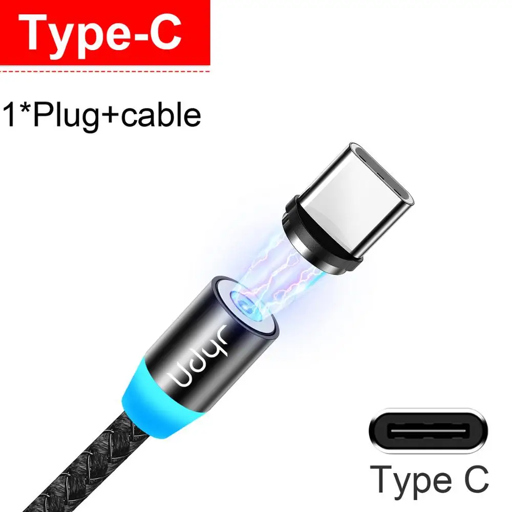 Udyr Магнитный Micro usb type C кабель для iphone samsung Android 2 м Быстрая зарядка магнит Зарядное устройство USB кабель провод для мобильного телефона шнур - Цвет: Black For Type C