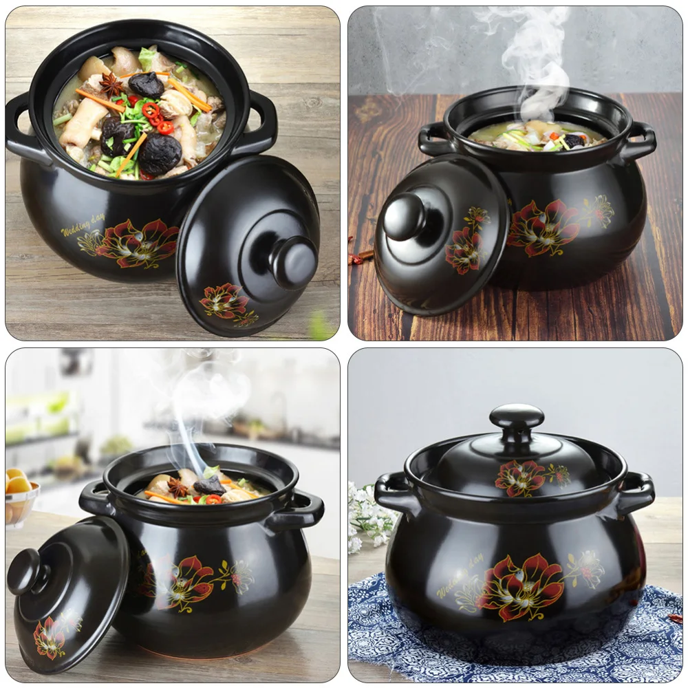

1 Pc Ceramic Cooking Pot Household Soup Pot Practical Earthenware Pot (Black)