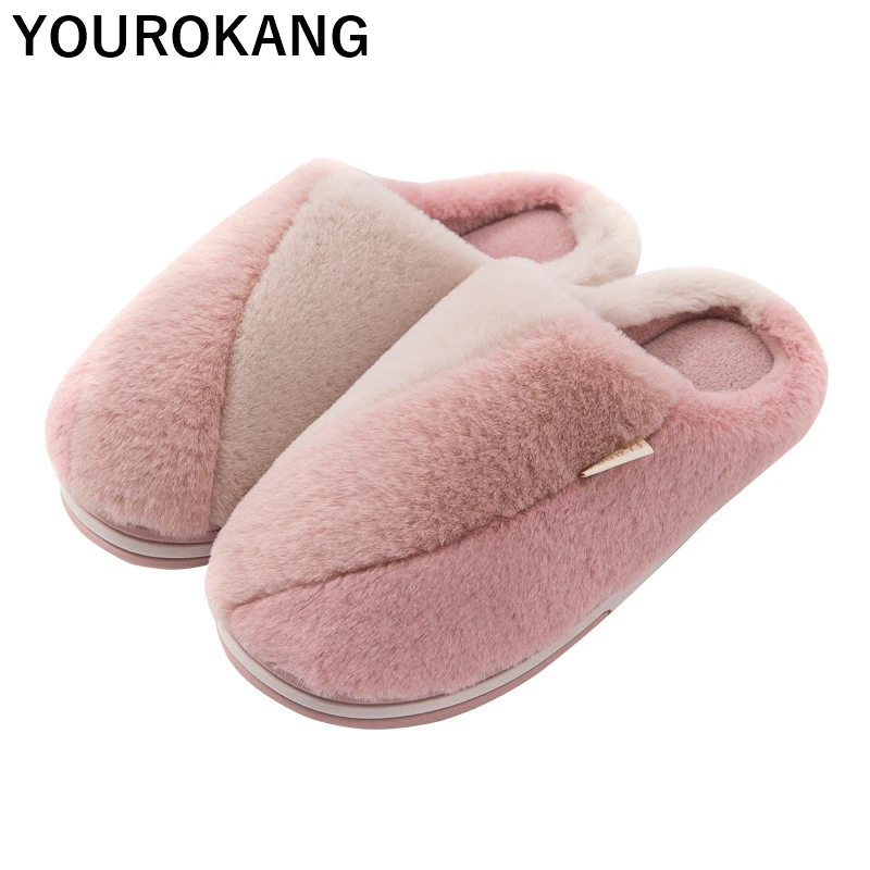 Women Home Slippers Winter Warm Plush Indoor Bedroom Floor Shoes Soft Cotton Slippers Furry Couple Flip Flops 2019 Hot Sale