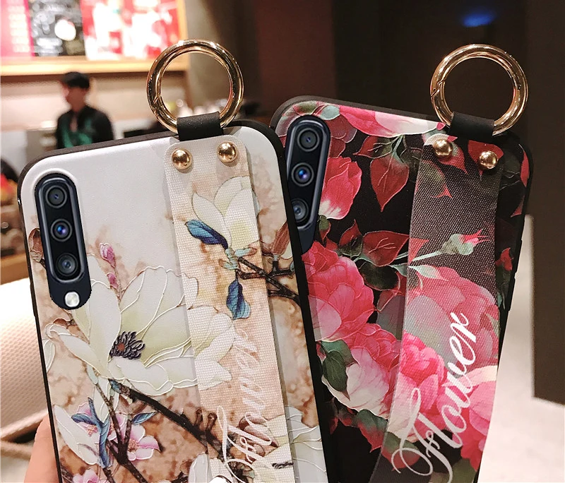 SoCouple для Samsung Galaxy S8 S9 S10 плюс S10e Note 9 8 A70 A60 A40 A50 A30 A10 A750 цветок ТПУ чехол для телефона с ремешком держатель чехол