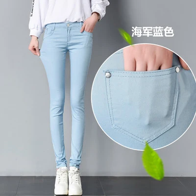 Navy Blue Женские s 20 цветные обтягивающие джинсы размера плюс, уличная мода, сексуальные джинсовые брюки с низкой талией, женские синие узкие джинсы - Цвет: Navy Blue