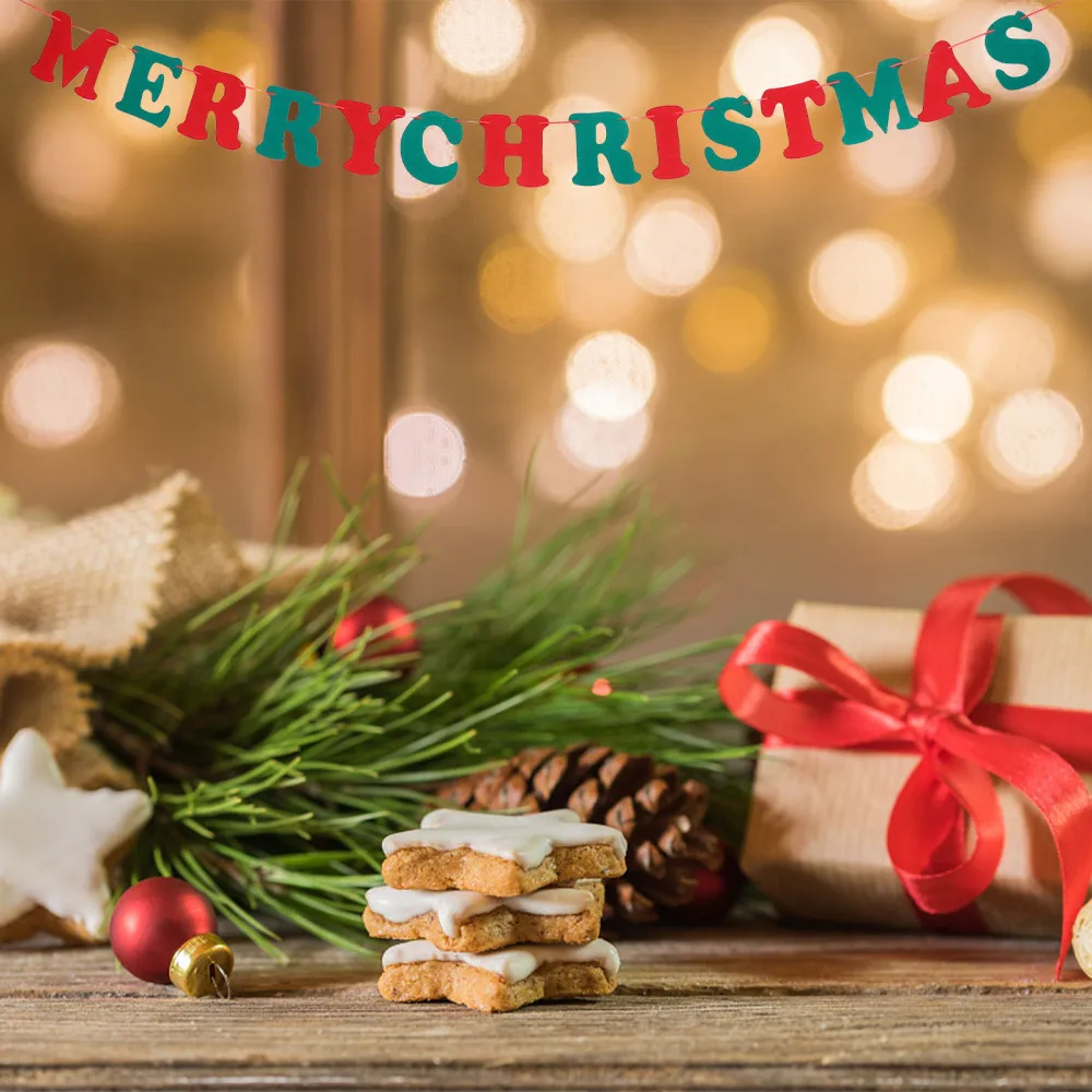 

7 Pcs Christmas String Flags Felt Cloth Banner Christmas Hanging Flag Decor