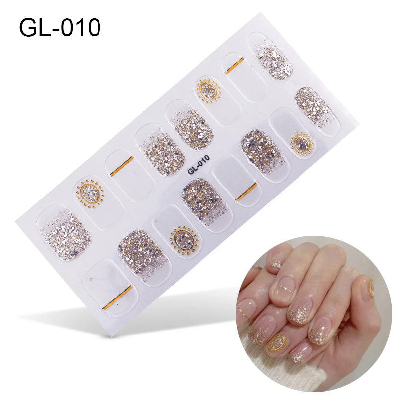 GL010 16 постов/1 Лист наклейки для ногтей УФ-гель лак для ногтей Обертывания полоски полное покрытие красочные наклейки-лак для ногтей Переводные картинки Маникюрный Инструмент - Цвет: GL010