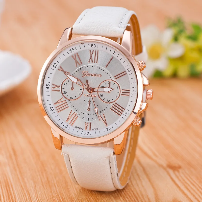 

Foloy ladies watch Quality Fashion Geneva Roman numerals artificial leather analog quartz bracelet clock gift