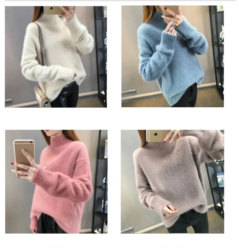 

Women's Sweater 2021 Thickened Autumn and Winter Korean Version Loose Outer Wearing Half High Collar Bottomed Sweater Women