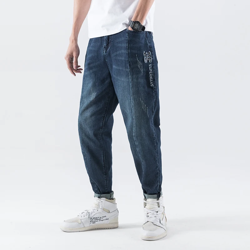 VODOF новые шаровары джинсы мужские повседневные потертые блестящие деним модные