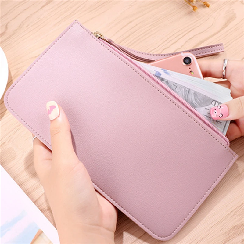 

Ladies Wallet PU Leather Card Holder Solid Color Zipper Coin Purse Fashion Female Clutch Bag Women Box Polyester Cn(origin)