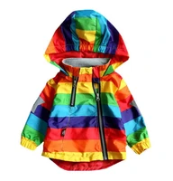 new boys girls rainbow coat hooded sun water proof childrens jacket for spring autumn kids clothes clothing outwear 1 6 year