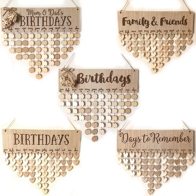 

Wood Calendar Family and Friend Birthday Special Days Reminder Board Home Hanging Decor Chritsmas Valentine's Day DIY Decoration