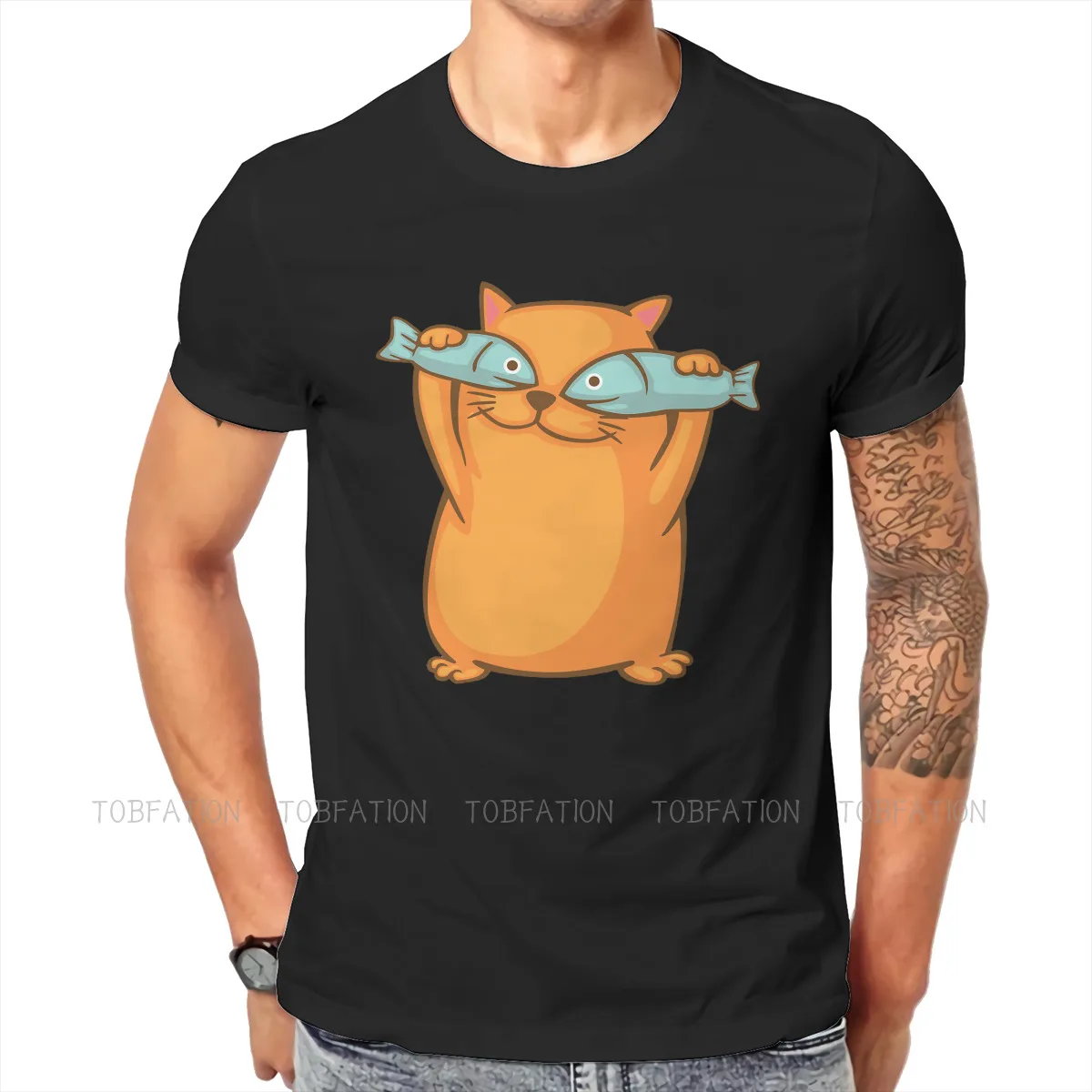 

Cat Cute Animal Creative Art Cartoon Fish Eyes T Shirt Classic Fashion High Quality Tshirt Big Size Crewneck Men Clothing