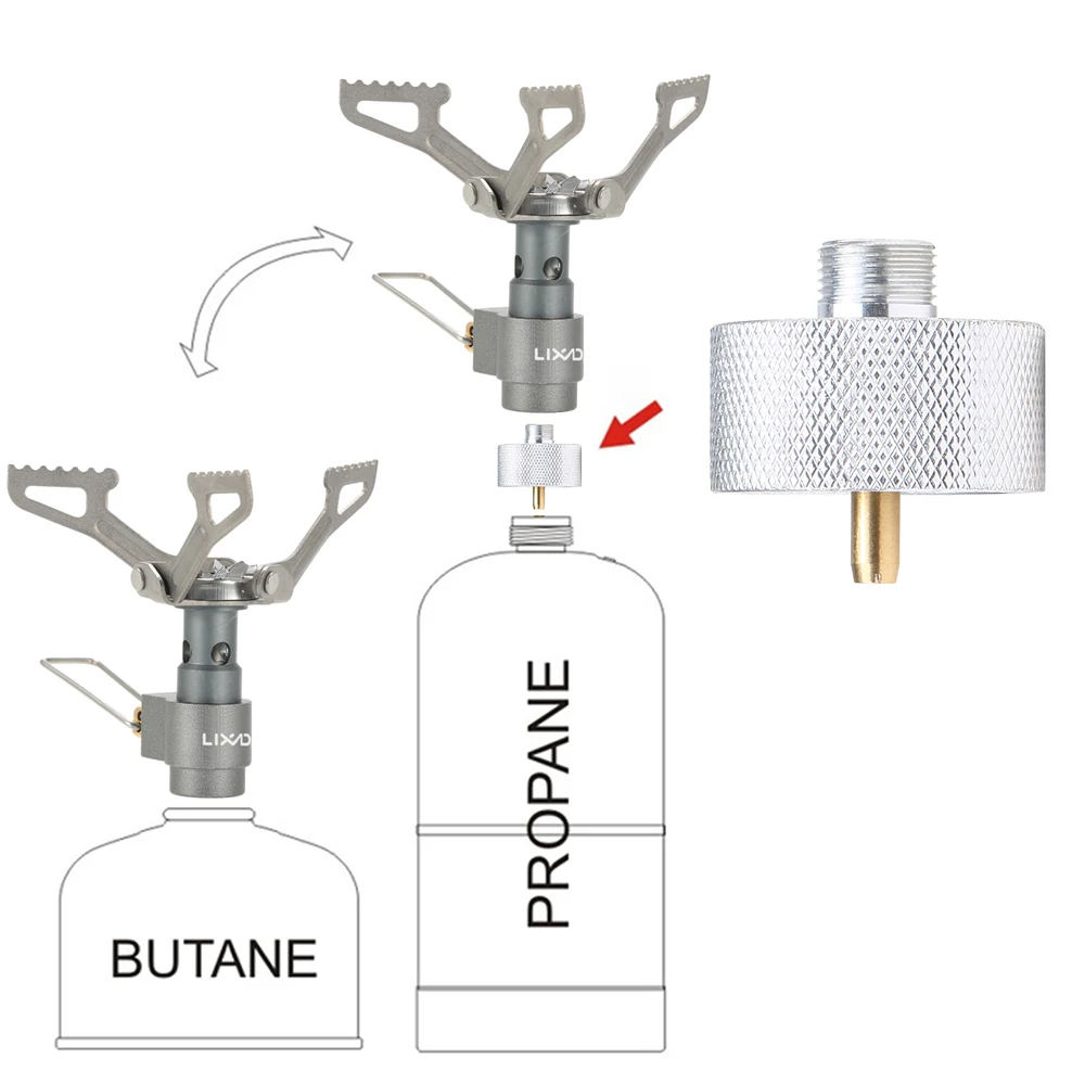 Lixada Titanium Alloy Gas Stove Tank Adapter Camping Propane Refill Burners Adaptor Conversion on - Адаптер баллона для газовых плит Lixada из титанового сплава для заправки пропана на кемпинге.