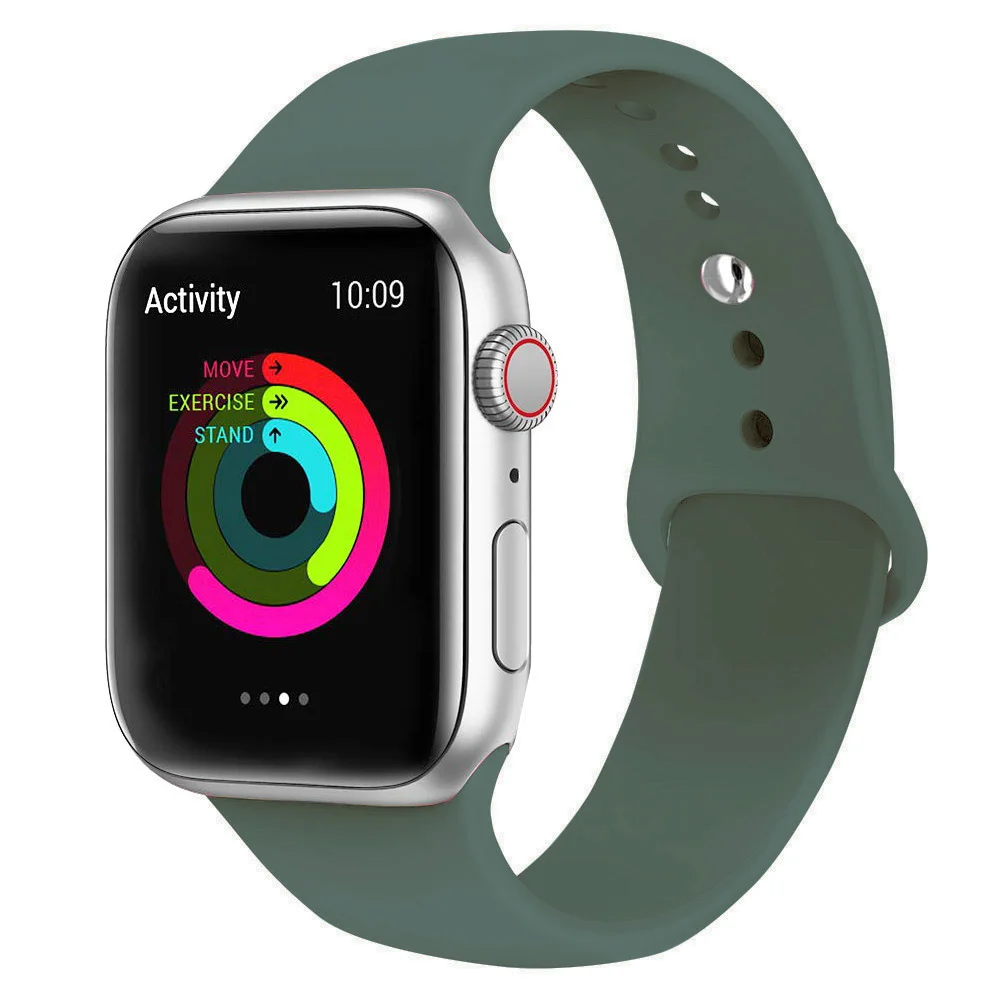 Pine green Силиконовый ремешок для наручных часов Apple Watch, 42 мм, 38 мм, Версия 44 мм 40 мм резиновый браслет Ремешки черный ремешок наручных часов Iwatch серии 5/4/3/2/1 браслет - Цвет ремешка: Pine green