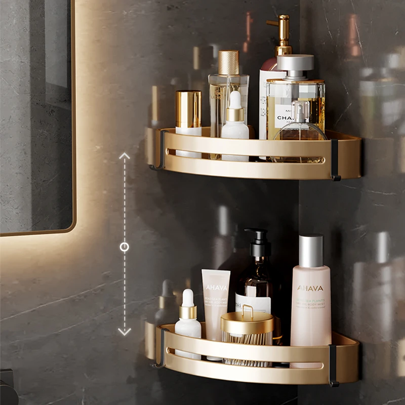 space aluminum bathroom shelf shower shelves need to drill hole wall mount shower storage rack corner shelf bathroom accessories free global shipping