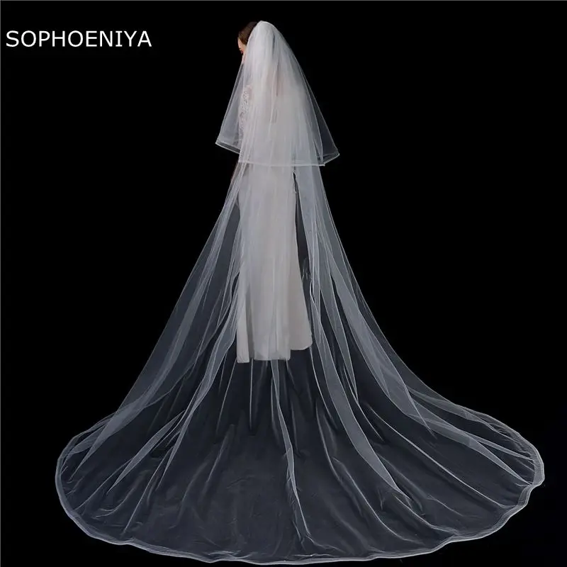 

New Arrival Ribbon Edge Two Layer Bridal veils 2021 Sexy Wedding veil with comb Long voile mariage welon katedralny