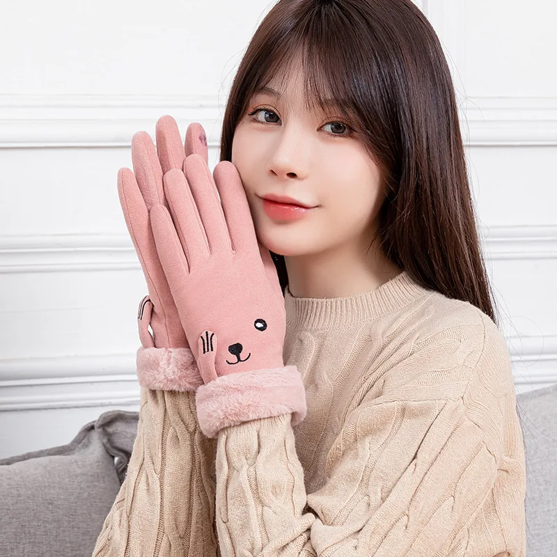 

Women Winter Gloves Touch Screen Cycling Gloves Woollen Mittens Women's Driving Gloves Solid Color