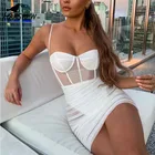 Женское Сетчатое мини-платье на тонких бретелях, с поясом, на лето