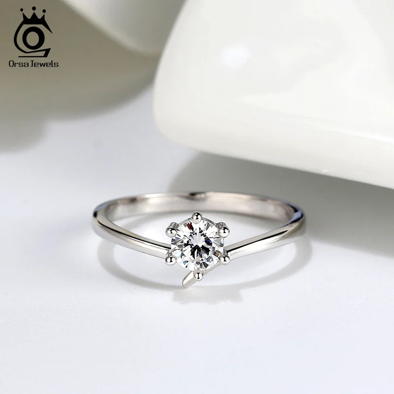 Женское кольцо с фианитом 5 мм ORSA JEWELS тонкое Ювелирное Украшение из серебра
