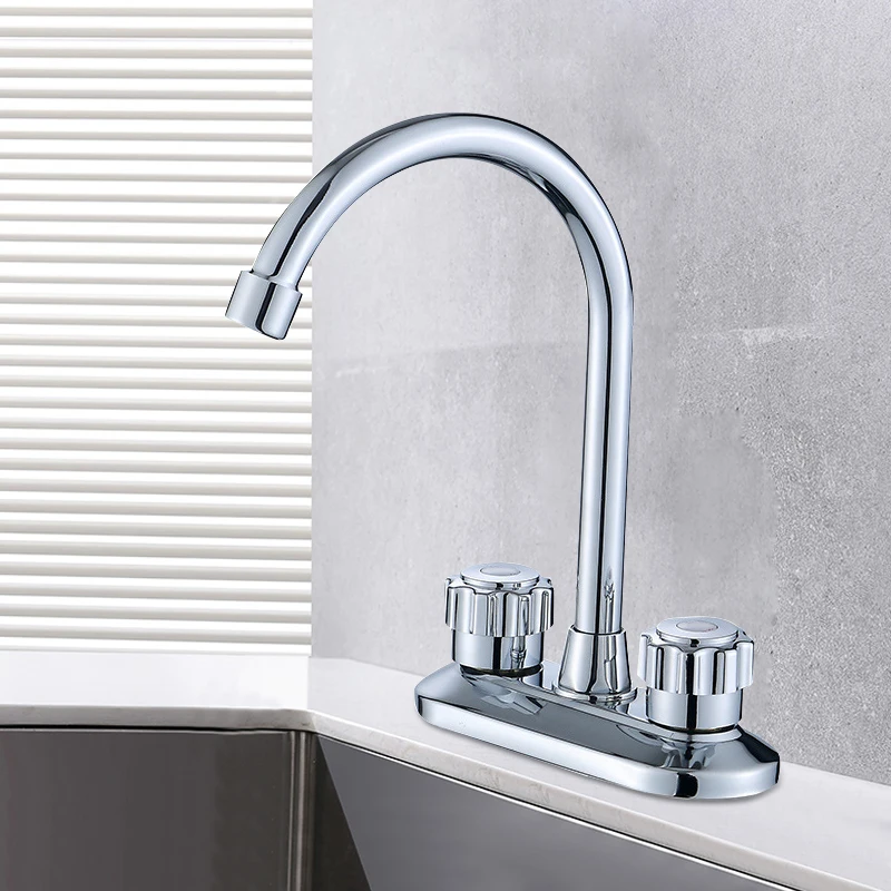 Kitchen Faucet 360 Degree Swivel Wash Basin Tap Cold and Hot Water Mixer Double Handle Dual Hole Sink Deck Mounted | Обустройство