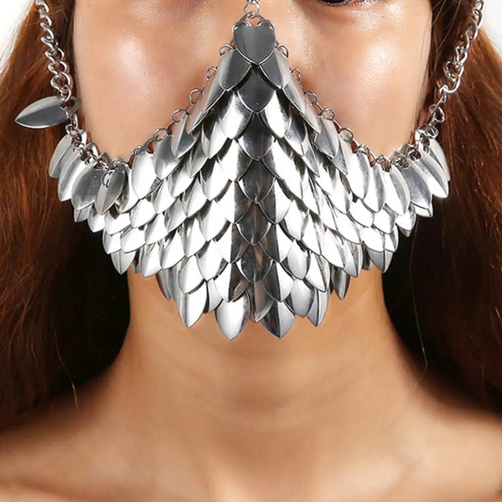 Блестящий головной убор в стиле панк с металлической цепью для лица украшение