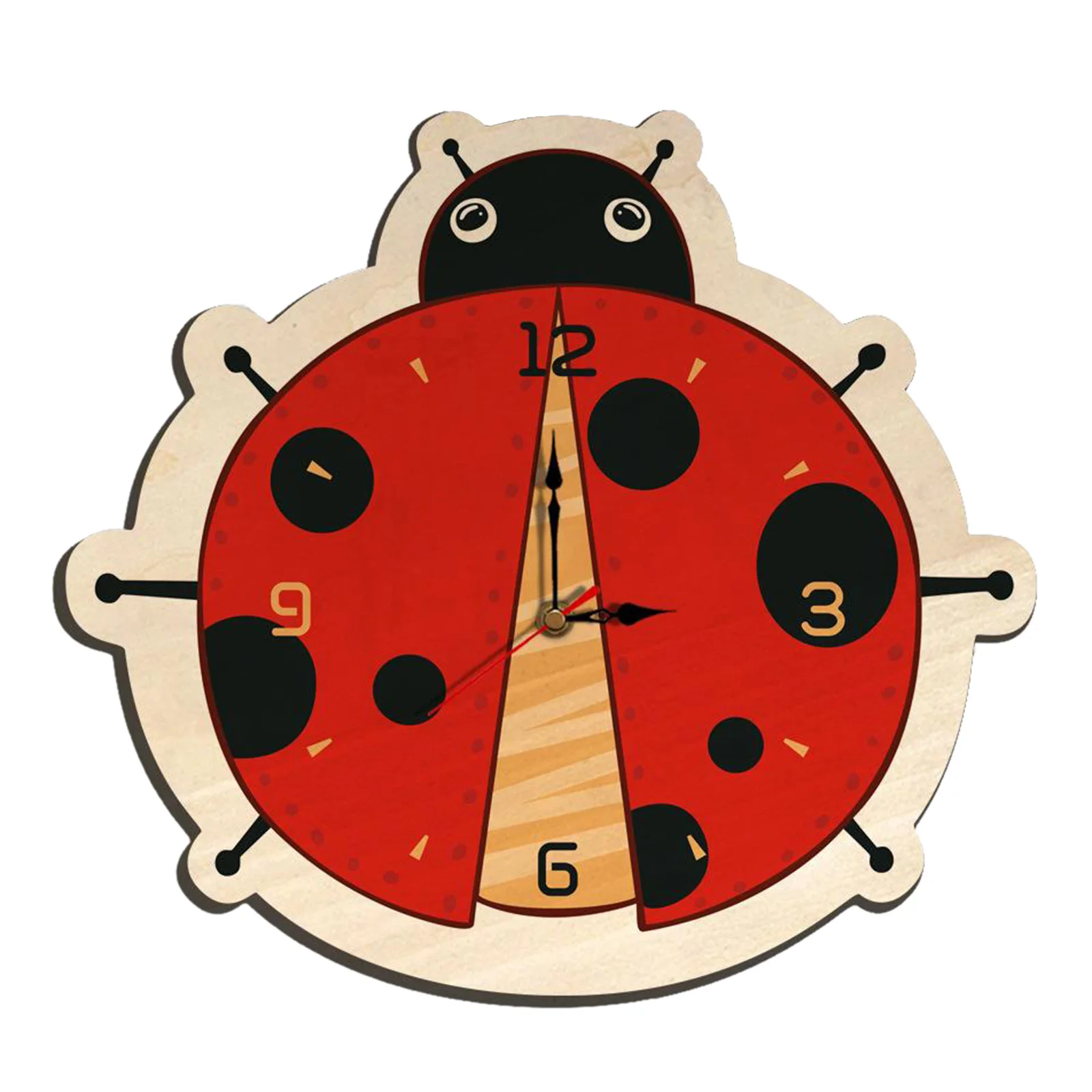 

Kids Cartoon Animal Ladybird Wall Clock Wood Hanging Clock for Living Room Decor