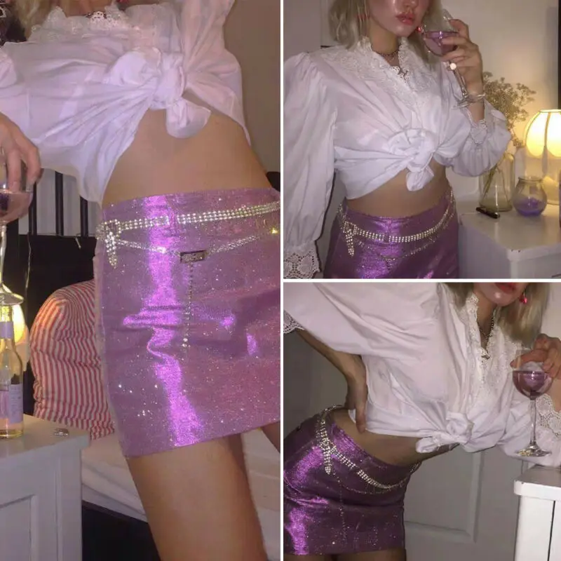 Женский блестящий тонкий пояс с кристаллами Модный Роскошный Серебристый