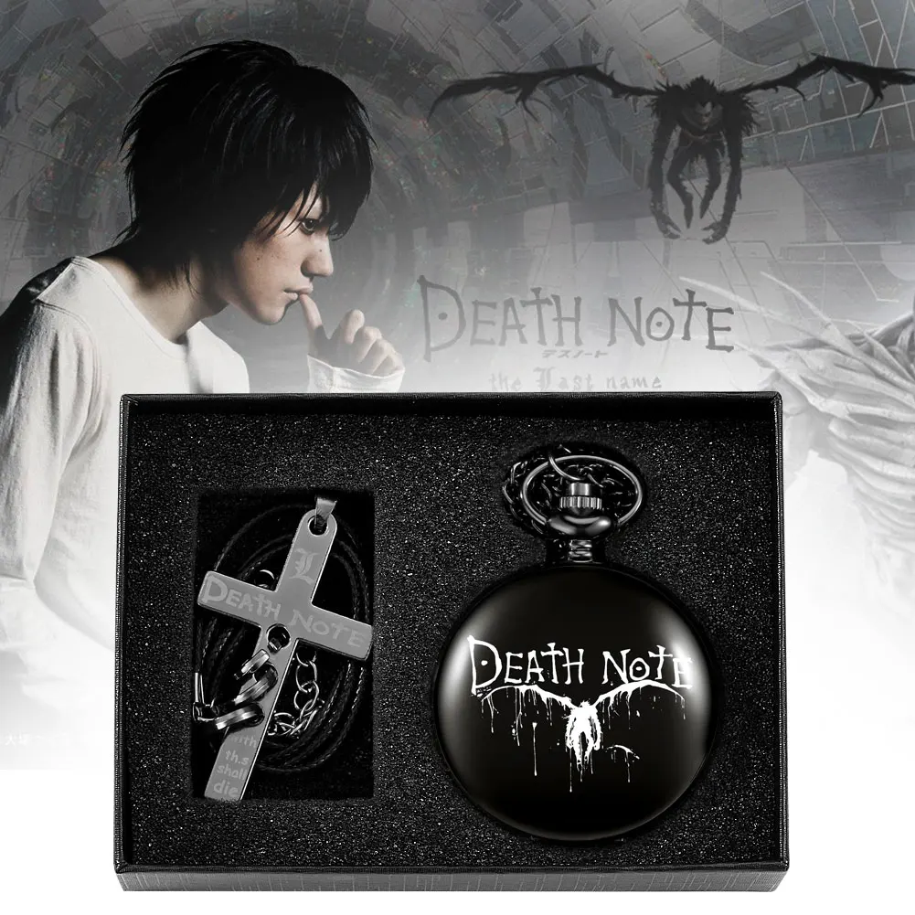 Pocket Watch Sets for Men Black Quartz Pocket Watch Gift Set Vintage Cross Necklace Pendant Gift for Men Pocket Watch Fob Chain