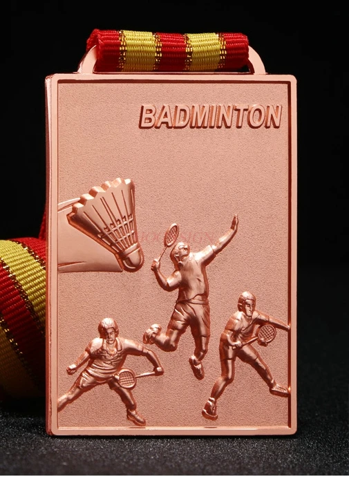 Металлическая квадратная медаль для игры в бадминтон золотая серебряная и