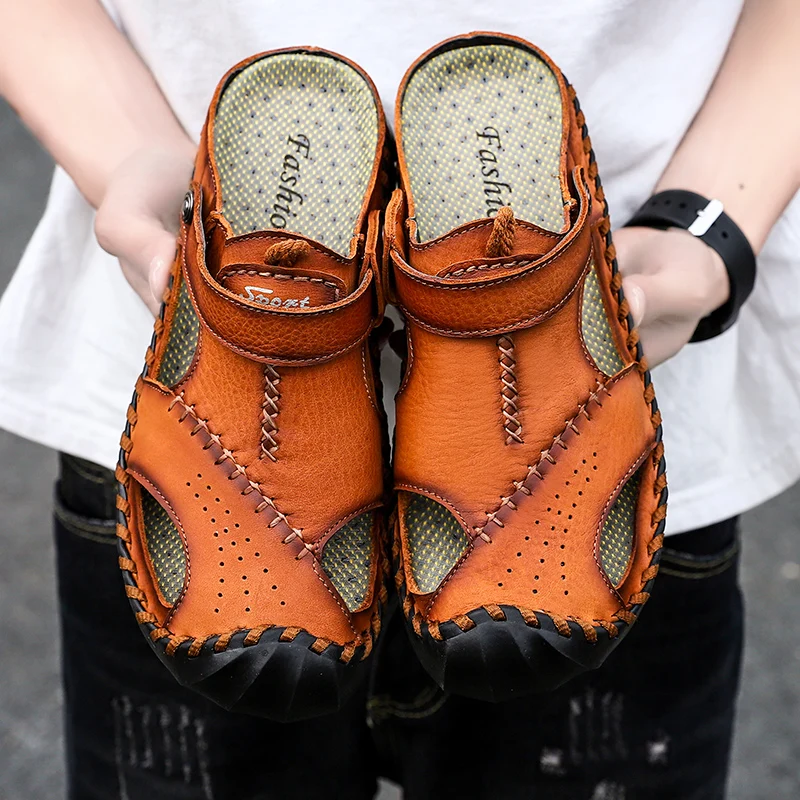 Genuine Leather Casual Men Soft Sandals Comfortable Style Roman Summer Outdoor Beach Flat Classic Big Size | Обувь