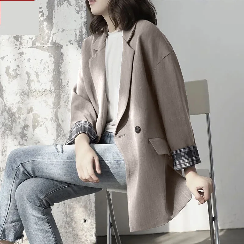 

Spring Autumn Korean Casual Women Blazer Coat Loose Long-sleeved Pocket Lady Outwear Elegant Slim Female Suit Jacket Streetwear