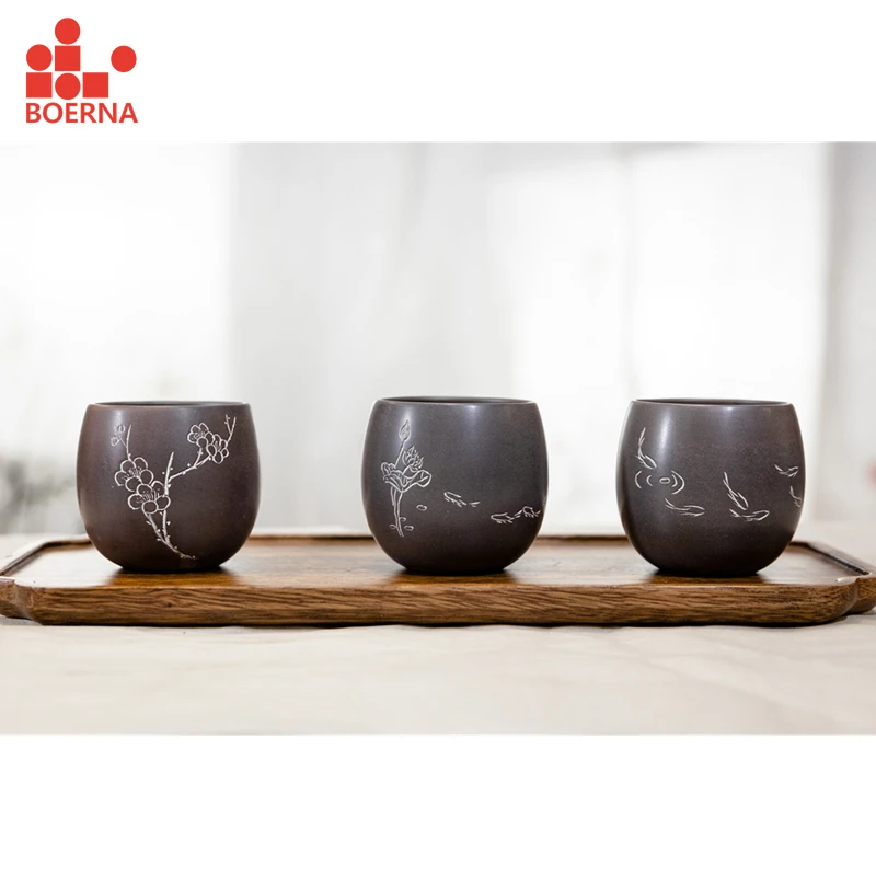 

Китайская чайная чашка BOERNA, посуда для напитков, керамическая чайная чашка из нисинской керамики, кунг-фу, чай пуэр ручной работы, 2 шт. для ча...