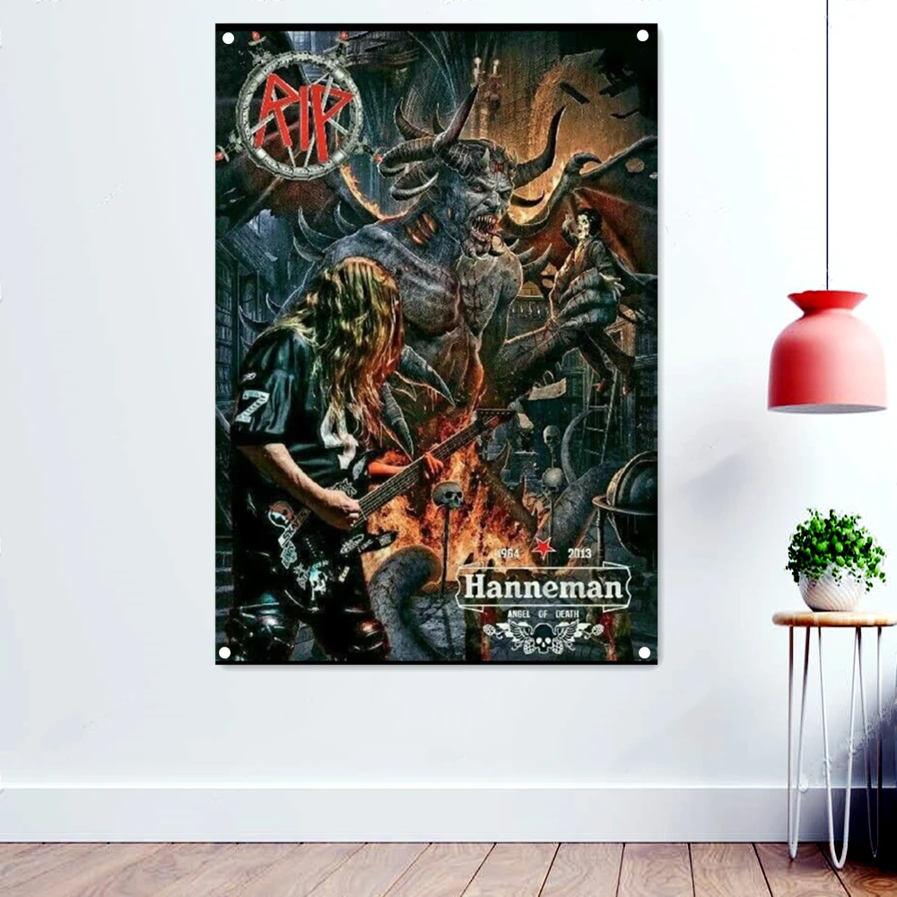 

Demon Rock Music Banner Flag Scary Bloody Skeleton Wall Art Vintage Death Metal Artworks Posters Prints Painting Wall Decoration