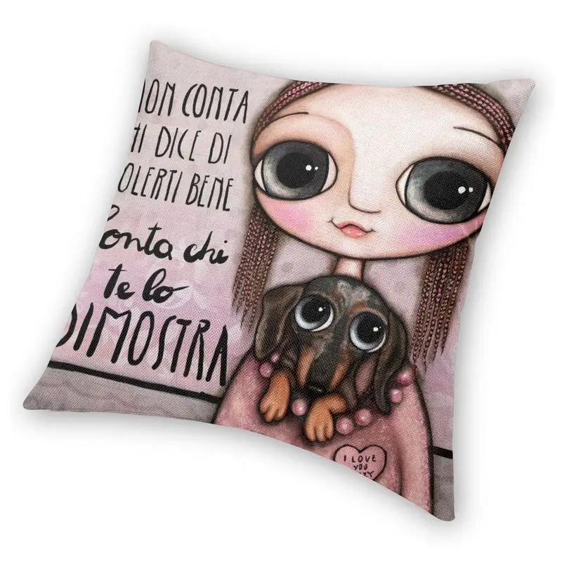 Классные милые девушки и весёлые таксы подушка в виде щенка декоративная