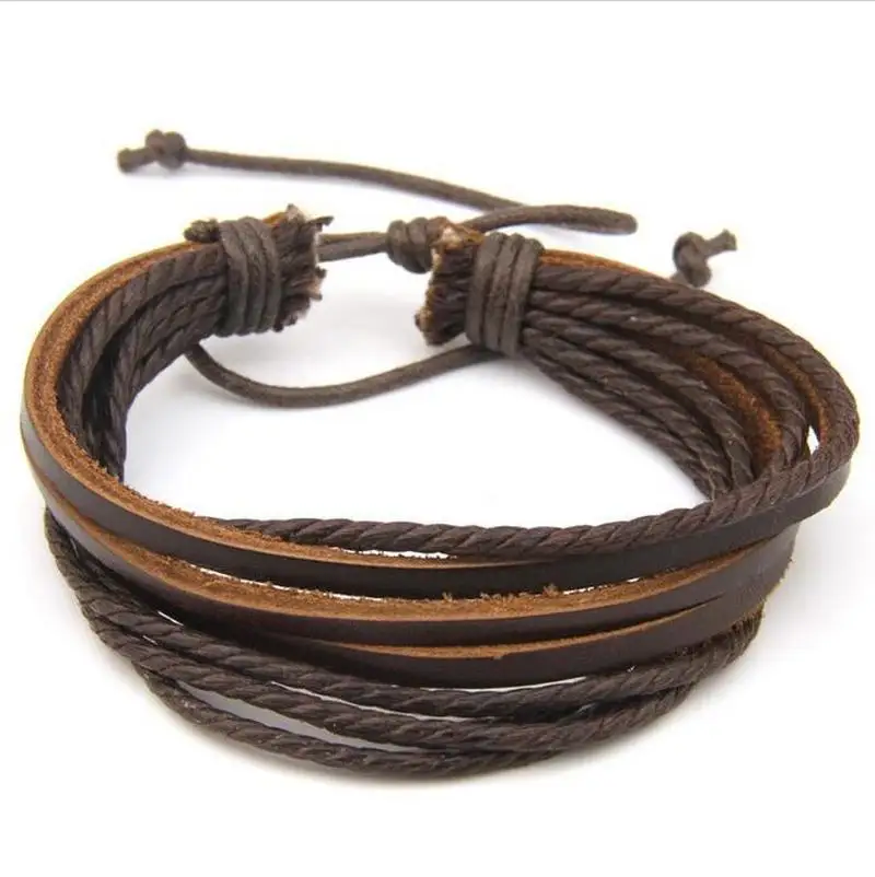 Мужской многослойный браслет из кожи мужские и женские браслеты черный