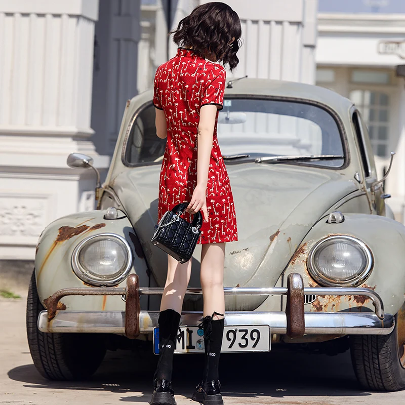 Сексуальное женское мини-платье с принтом традиционное китайское свадебное