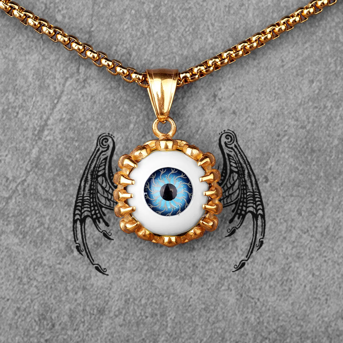 Gold Demon Devil Eye Long Men Necklaces Pendants Chain Punk for Boyfriend Male Stainless Steel Jewelry Creativity Gift Wholesale