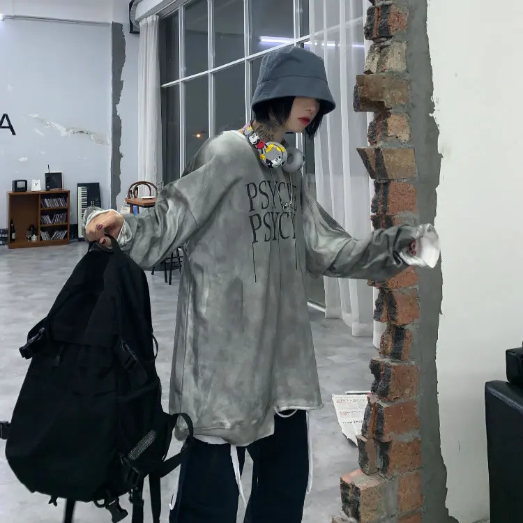 XITAO мозаичное яркое цветное печатное отверстие Толстовка нерегулярная женская одежда мода плюс размер винтажный Топ Осень GCC1440