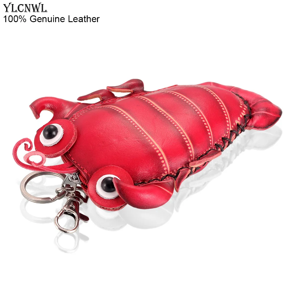 

Small Female Wallet Genuine Leather Mini Purses For Little Girls Women Coin Pouch Keychain Cute Bag Lobster Design Handmade
