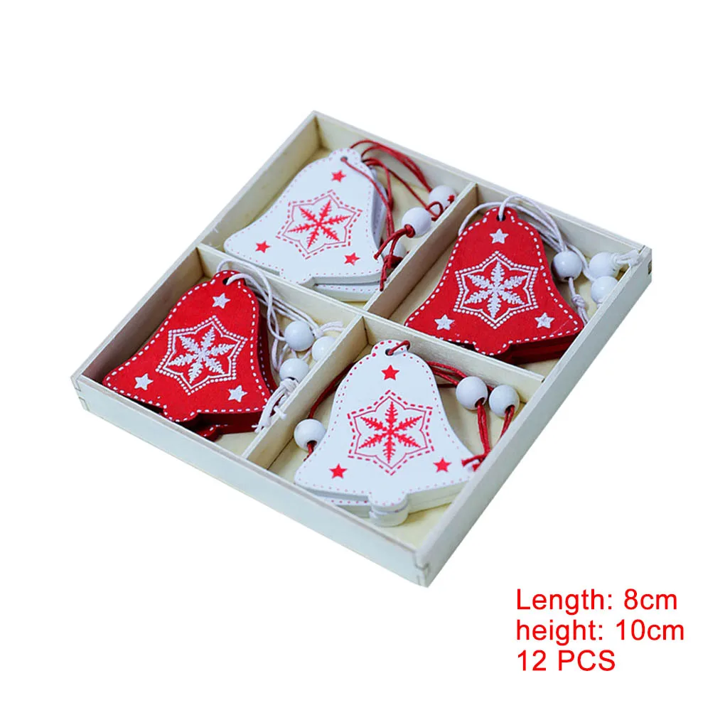 

12pcs Christmas Printed Wooden Pendants Cartoon Animal/Bell/Snowflake/Star/Tree Ornament Hanging Decor