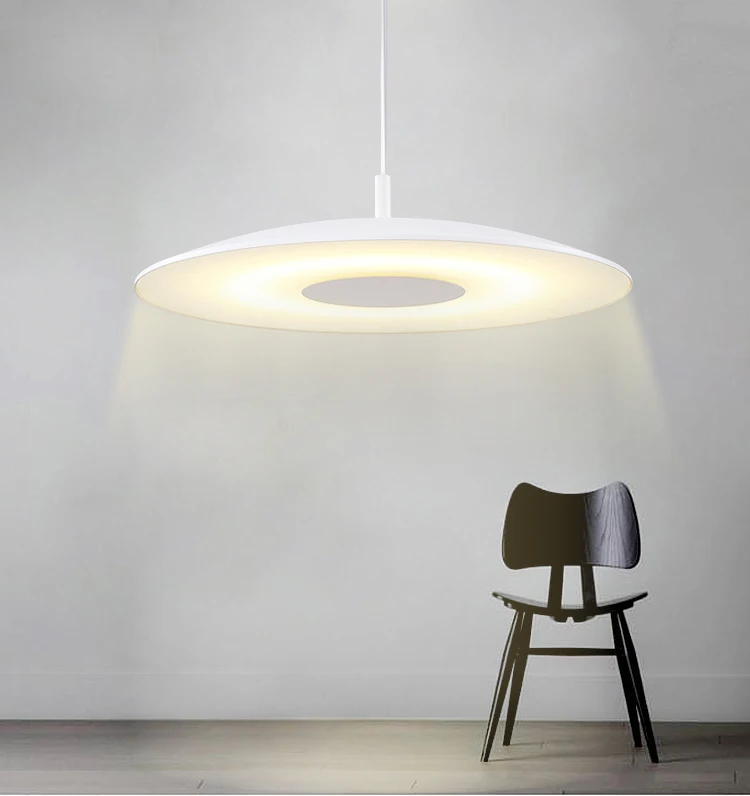 

D50cm Modern White Warm Acrylic Paint Round Circle Hanging Lamp 24w Led Dining Room Pendant Light Household Suspend Lighting Ing