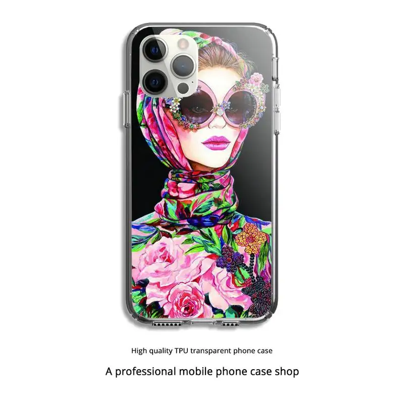 

Cartoon Vogue Female Phone Case Clear Cover For Iphone 5 6 7 8 11 12 Plus XR X XS SE2020 11/12PRO Max Transparent Cases
