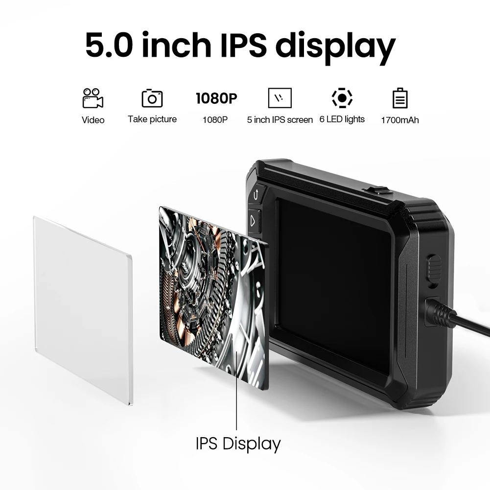 

ALS5005 5 Inch IPS 10M Cable 1080P Endoscopic Electronic Camera IP67 Waterproof Grade with 6 LED Lights 8mm Dual-len Photo Video