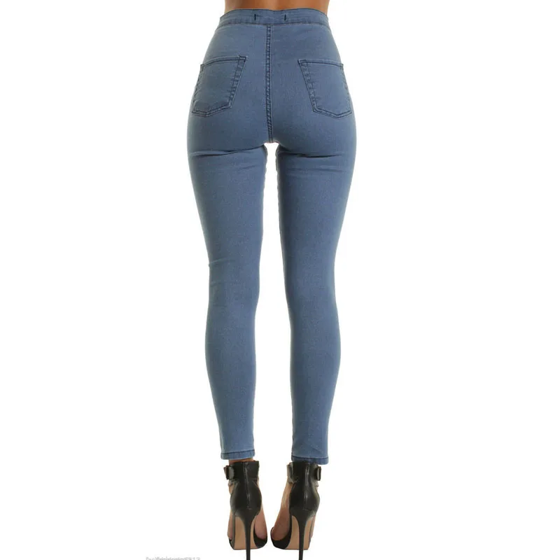 

Popular European and American Dilapidated Jeans Leggings Women Casual Solid Color Jeans High Waist Tight Pencil Pants 12779