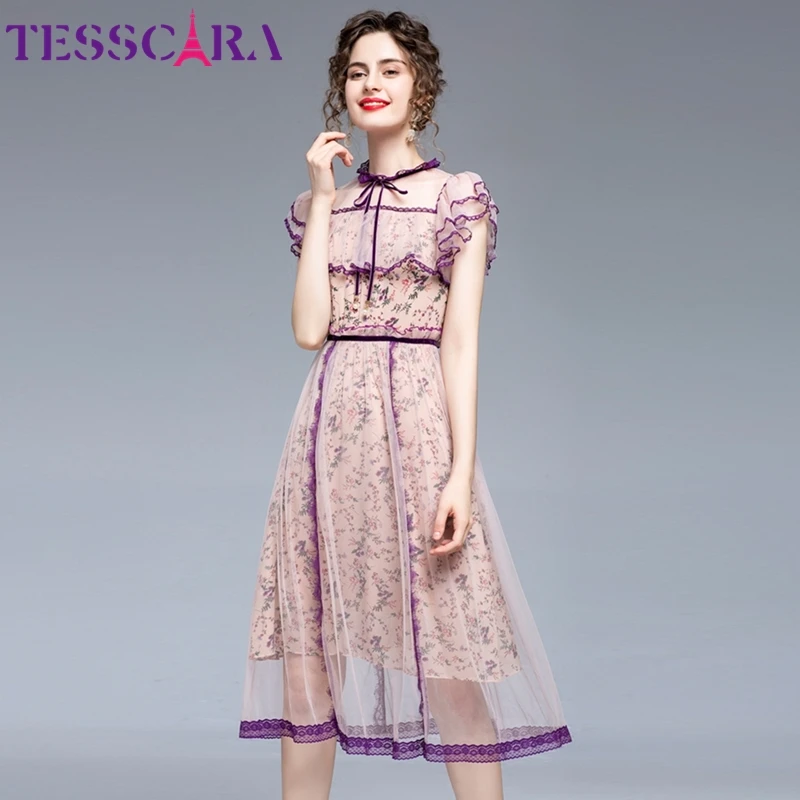 TESSCARA женское летнее элегантное Сетчатое платье праздничное высокого качества с
