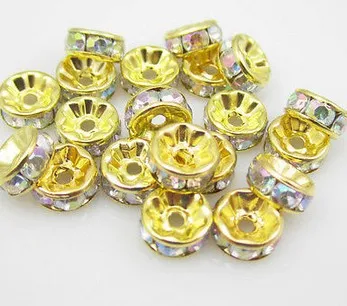 

NEW 100pcs 8MM CRYSTAL~AB Spacer Metal Golde Plated Rondelle Rhinestone Loose Beads fit ANY gtet3 bracelets