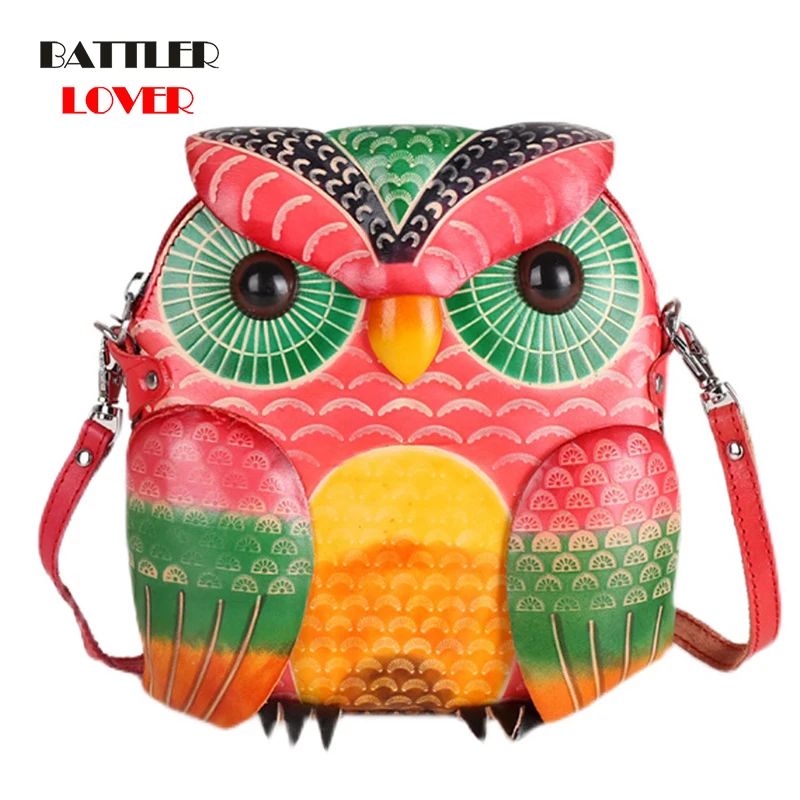 

Genuine Leather Handbags For Women Cute Owl Wallet For Mobile Phone Designer Shoulder Bag Lady Mini Crossbody Bag Birthday Gift