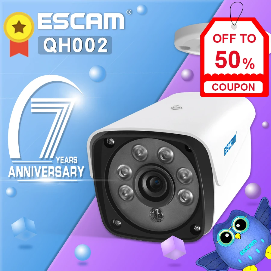 NEWEST ESCAM QH002 HD 2MP IP Camera ONVIF H.265 P2P Outdoor Waterproof IR Bullet With Smart Analysis Function Surveillance | Безопасность